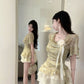 French lace three-dimensional flower collar chiffon shirt summer new sweet halter neck R3390