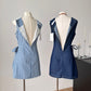 Two-color sleeveless round neck dress for women with waist-length tie skirt R2055