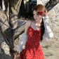 French style beautiful red suspender dress irregular slit long skirt R3865