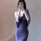 Show figure purple strapless tube top dress new sexy slim hip skirt R0518