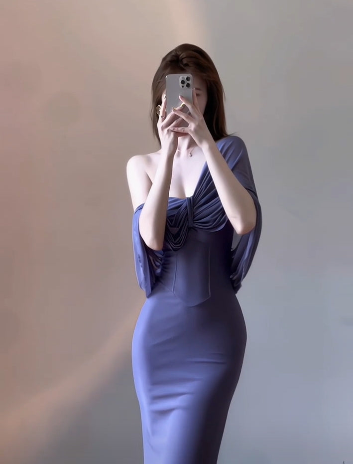 Show figure purple strapless tube top dress new sexy slim hip skirt R0518