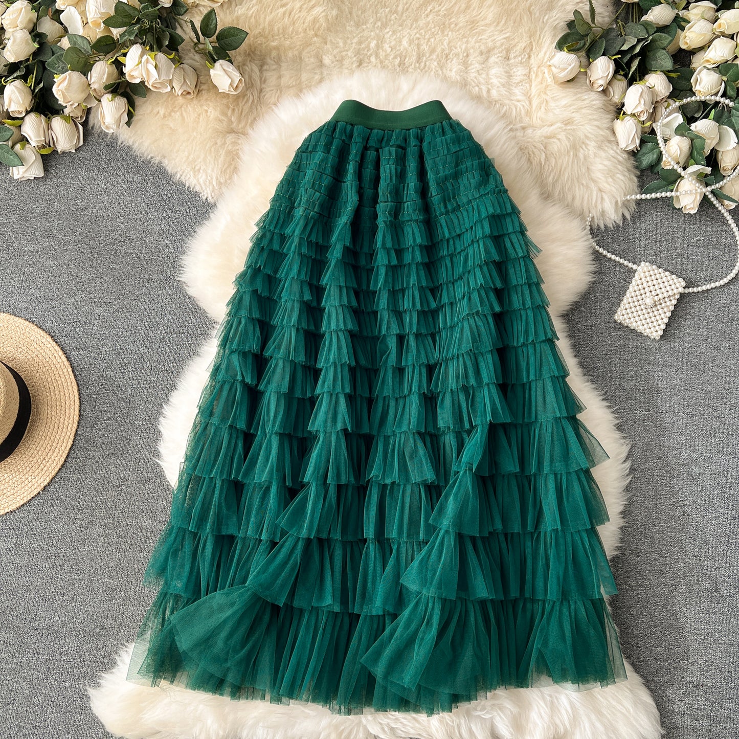 Fairy skirt high-grade mesh skirt 2025 new elastic waist slim cake skirt super fairy skirt R2201