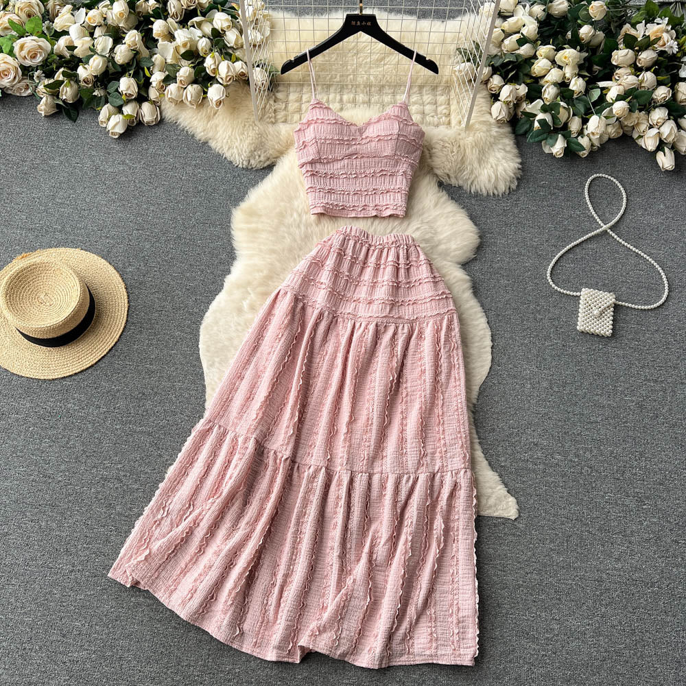 Age-reducing suit 2025 new suspender top short versatile swing skirt two-piece suit trendy R2131