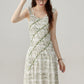 2025 Temperament Green Floral Suspender Dress Holiday Style Dress R1936