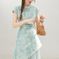 New Chinese style blue improved cheongsam dress cool feeling skirt R1937