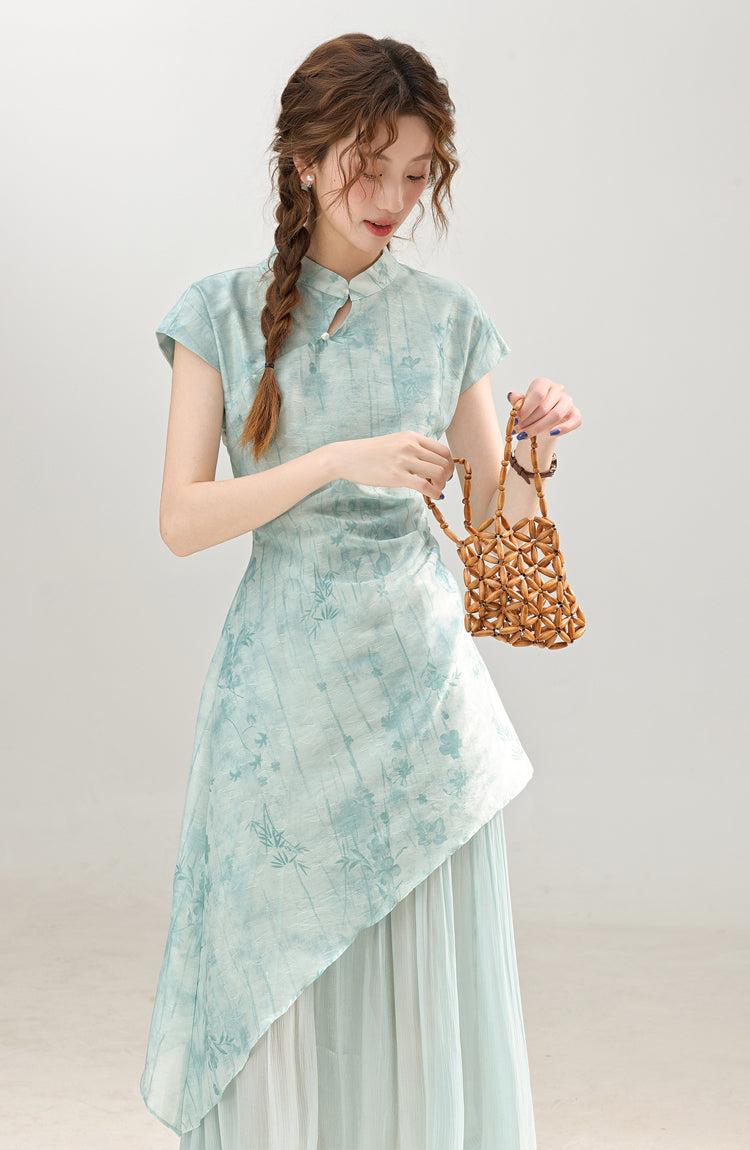 New Chinese style blue improved cheongsam dress cool feeling skirt R1937