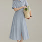 French new blue college style dress waist pleated shirt skirt R1938