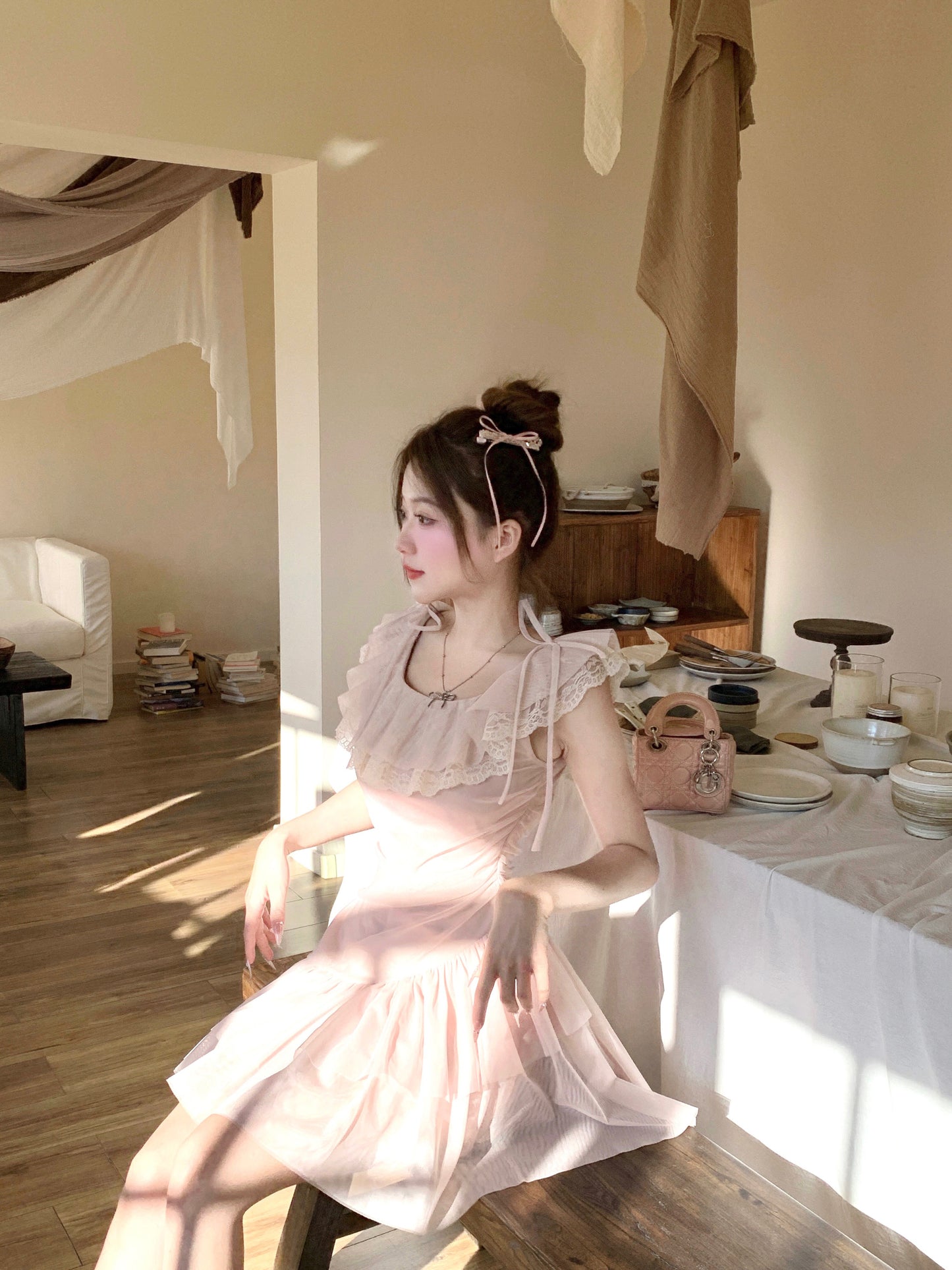 Pink fairy dress waist French tulle irregular princess skirt female summer R3906