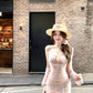 Design sense waist floral sling fishtail dress big swing gauze skirt long summer R3908