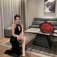 Birthday dress high-end dress high-end niche temperament lady black halter dress R1816