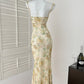 French backless suspender skirt summer waist slim fishtail skirt hip floral long skirt R2185