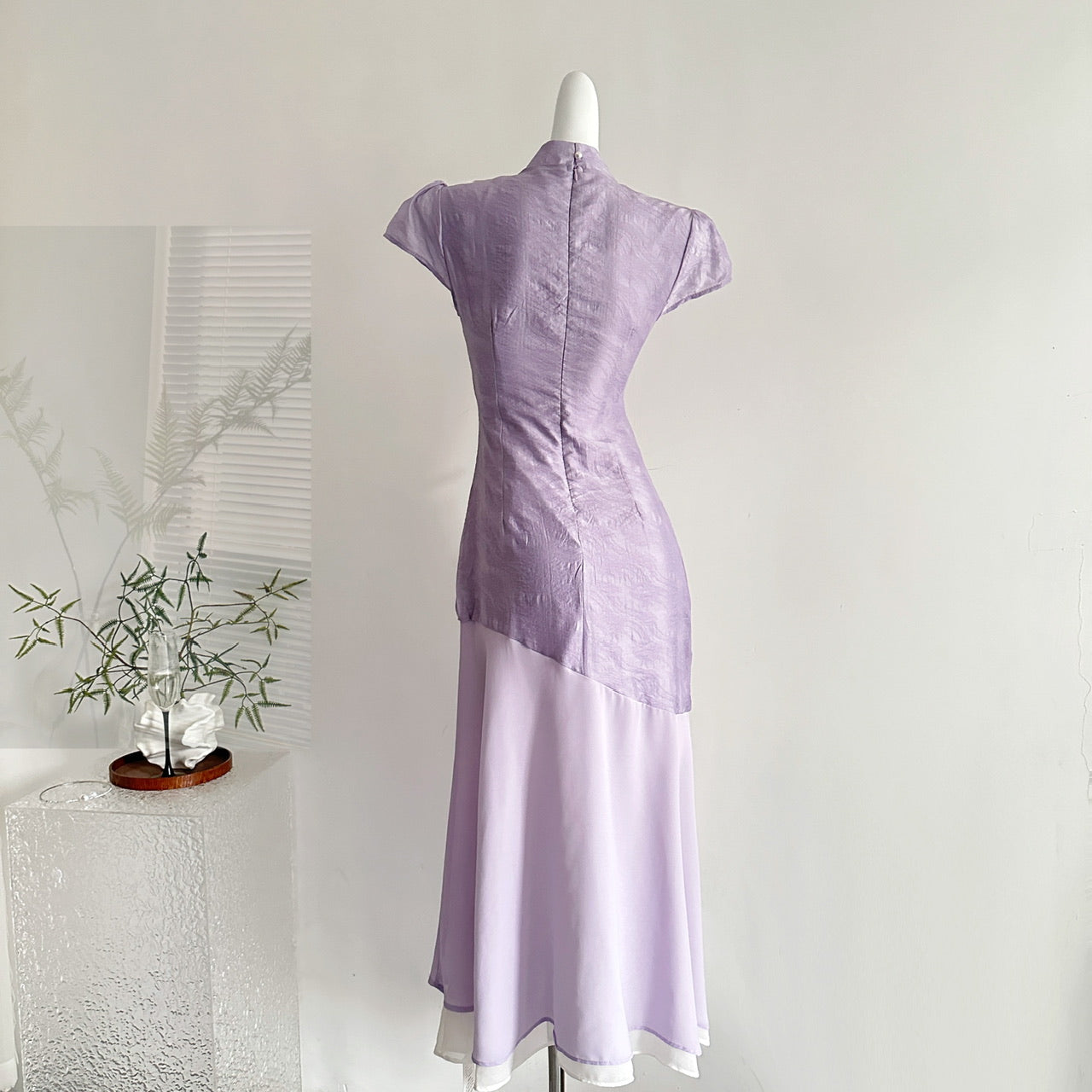 Zhiju's new Chinese style retro stand-up collar cheongsam beautiful patchwork dress R2183