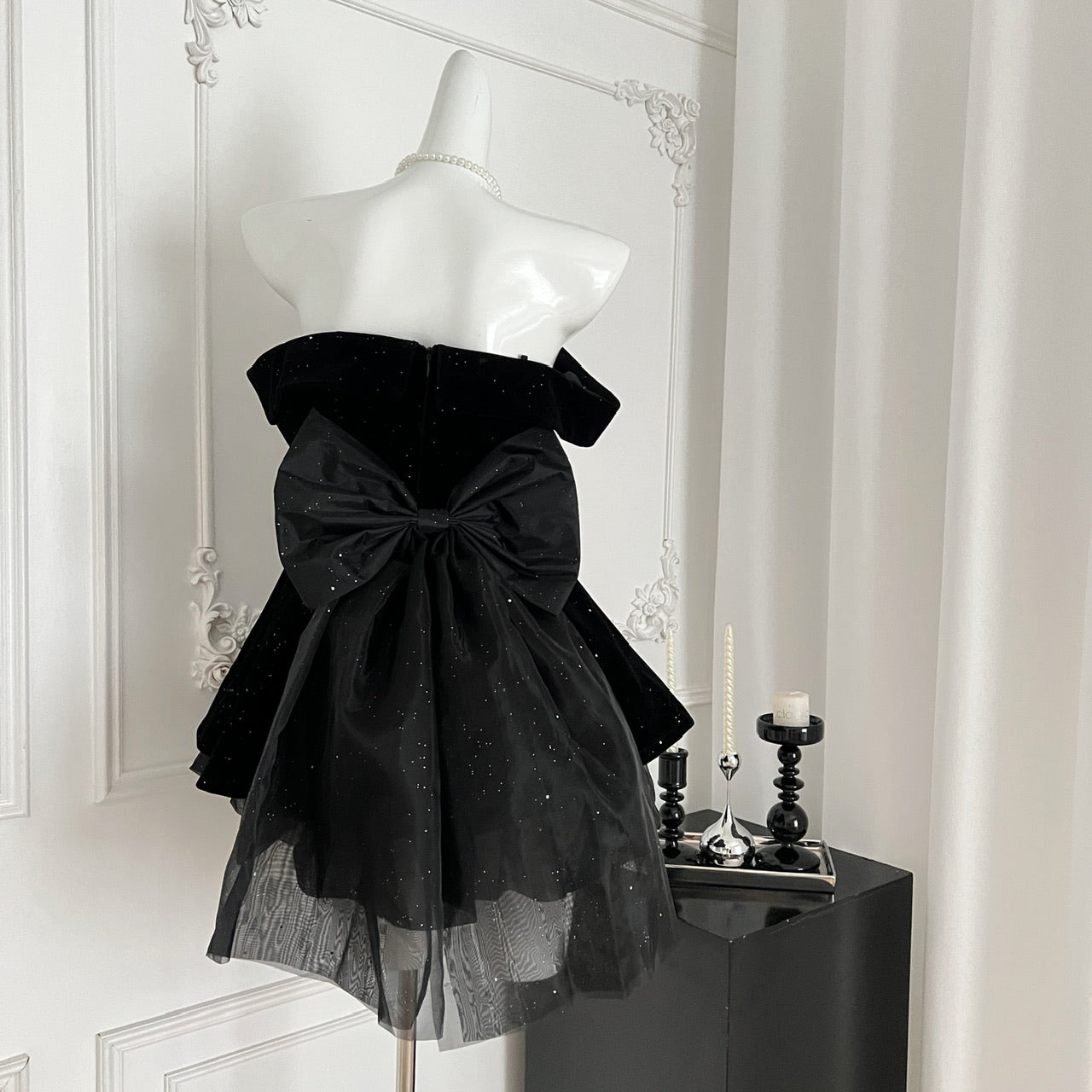 French high-end black velvet elegant dress R2181