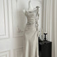 French atmosphere gentle and beautiful dress sexy acetate satin suspender dress R2184