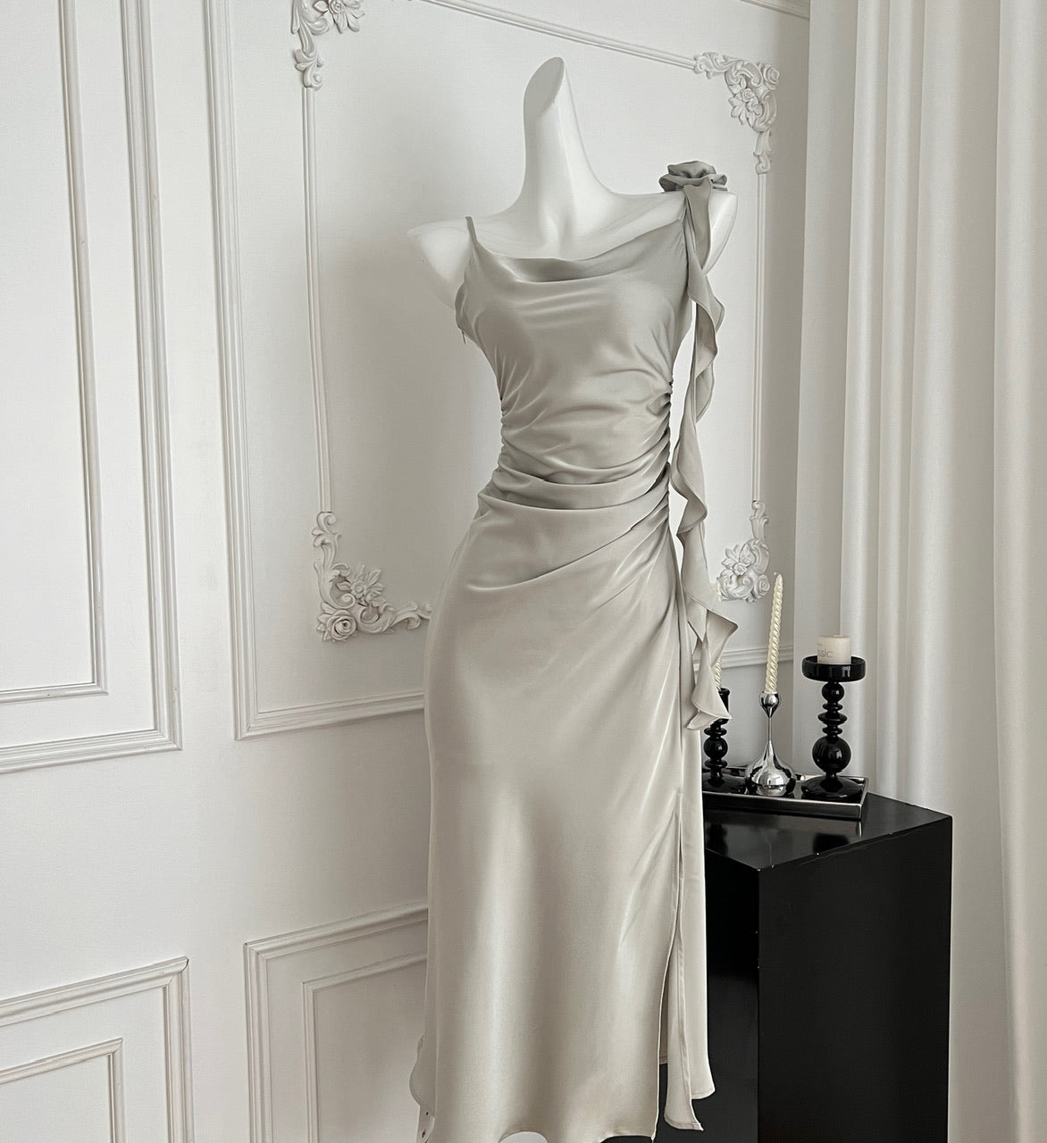 French atmosphere gentle and beautiful dress sexy acetate satin suspender dress R2184