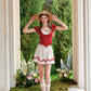 French style age-reducing college petite red short-sleeved top polka dot skirt suit homecoming dress R5142