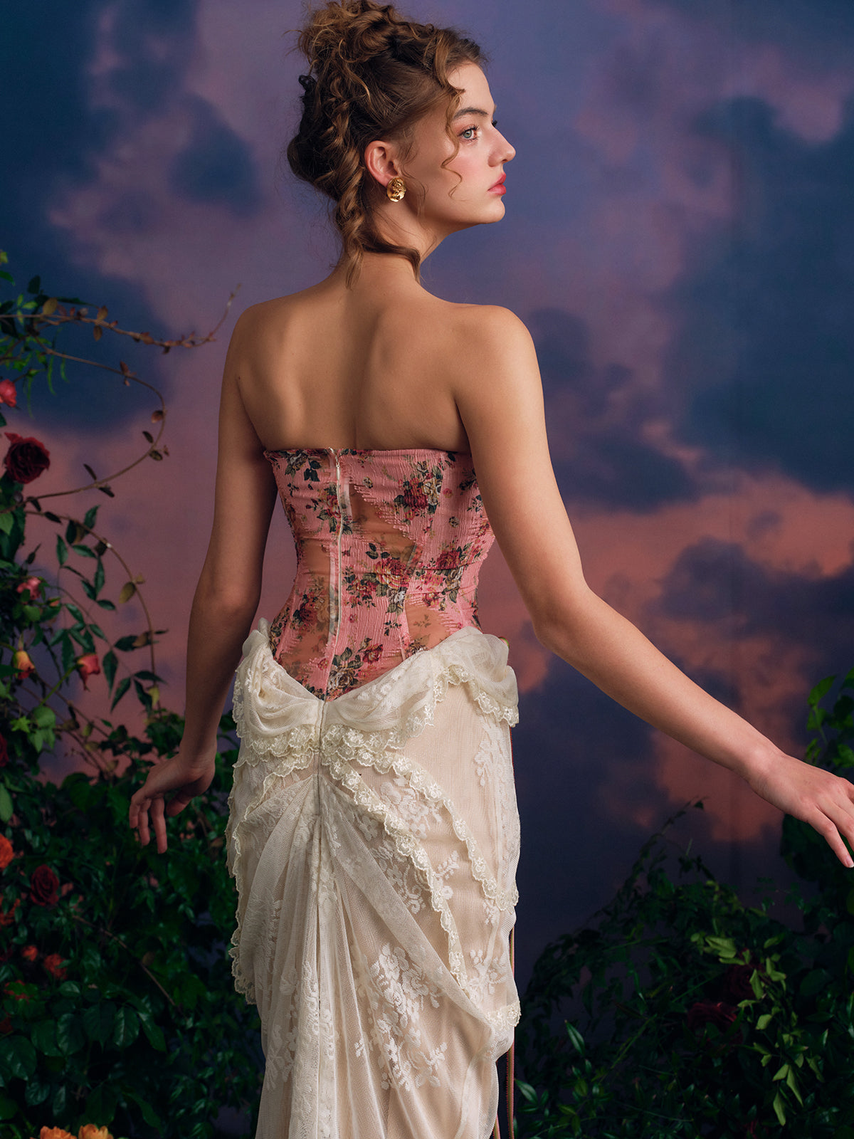 French retro palace design lace splicing tube top dress fishbone skirt homecoming dress R5143