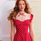 French Sweet College Polka Dot Lace Red Dress Long Short Homecoming Dress R5137
