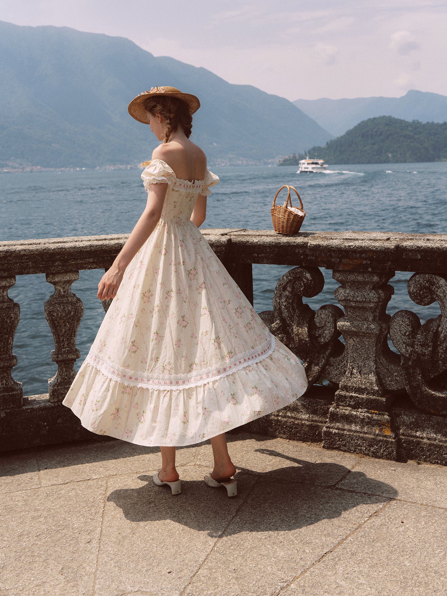 French design pastoral style printed slim fishbone corset dress homecoming dress R5163