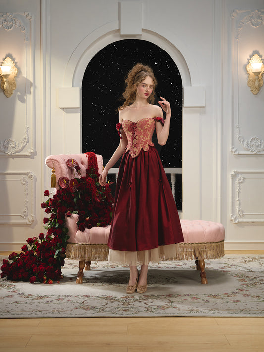 French Retro Red Fishbone Corset Skirt Homecoming Dress R5160