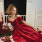 French style one-shoulder waist fishbone dress red evening dress homecoming dress R5153