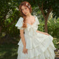 French-style waist white long dress puff sleeve cake dress homecoming dress R5157