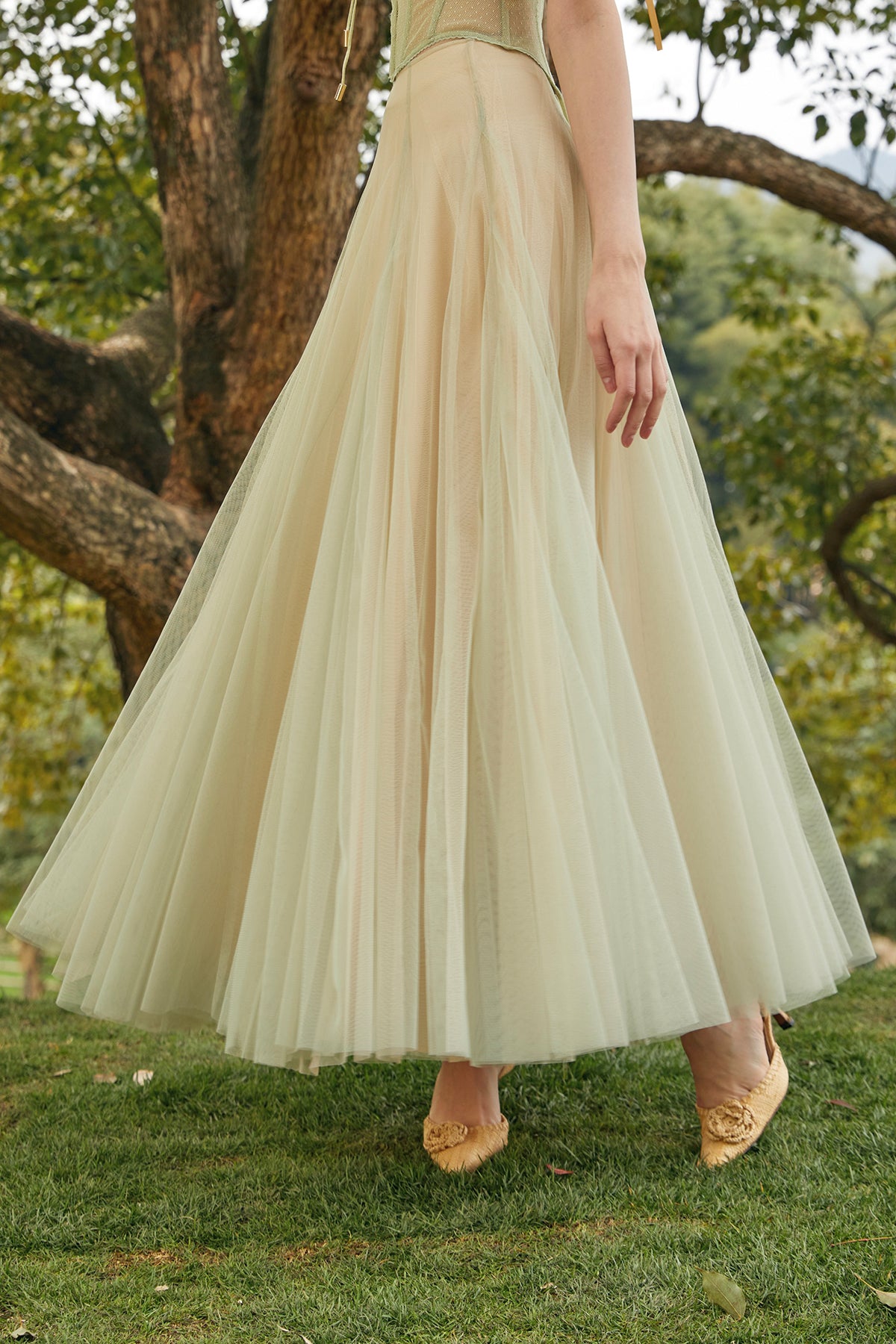 French Green Fairy Dress Set Heavy Fishbone Corset Top Tulle Skirt Homecoming Dress R5144