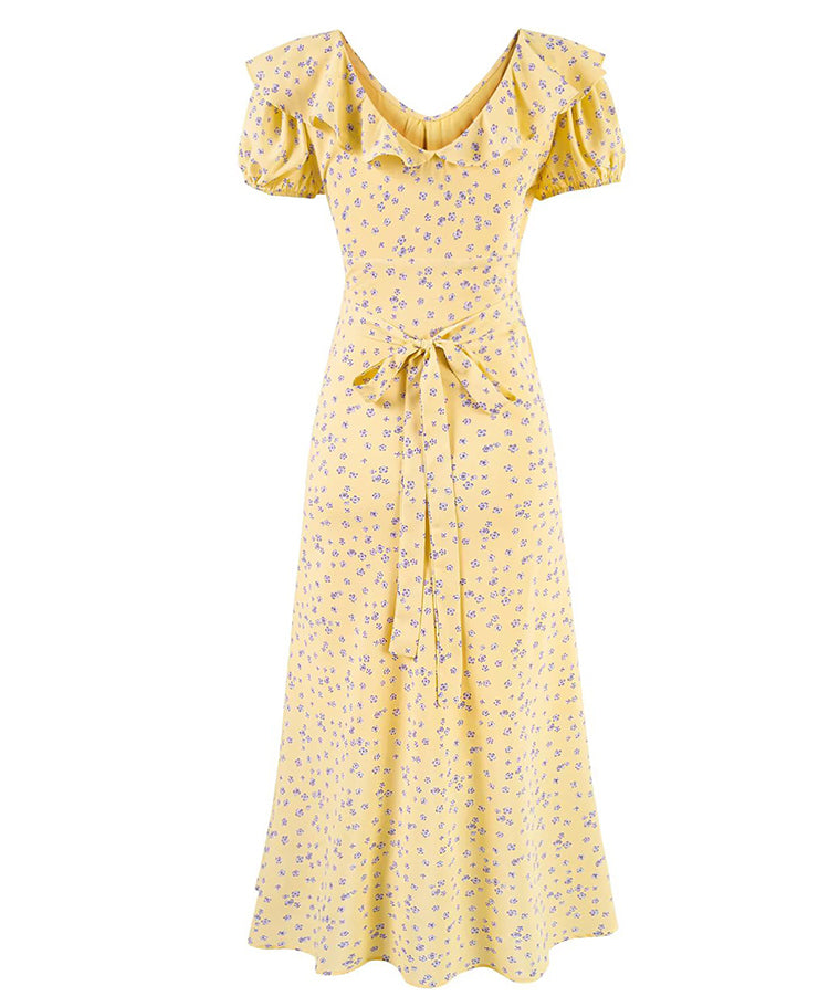 French retro floral dress 2025 new temperament waist long dress R2583