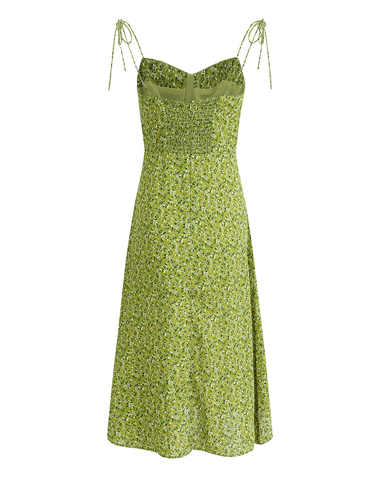 French holiday style green 2025 new dress high-end waist slimming R2599