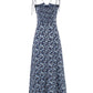 French retro floral suspender dress 2025 new holiday navy blue long dress R2591