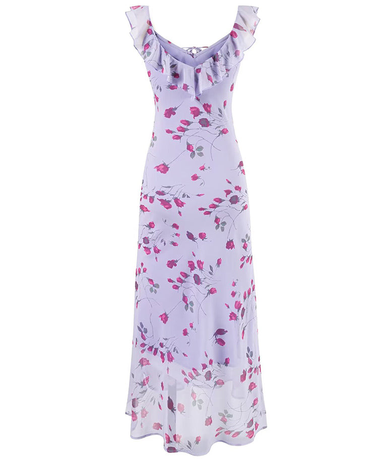 French retro purple floral tea dress 2025 new holiday style long dress R2596
