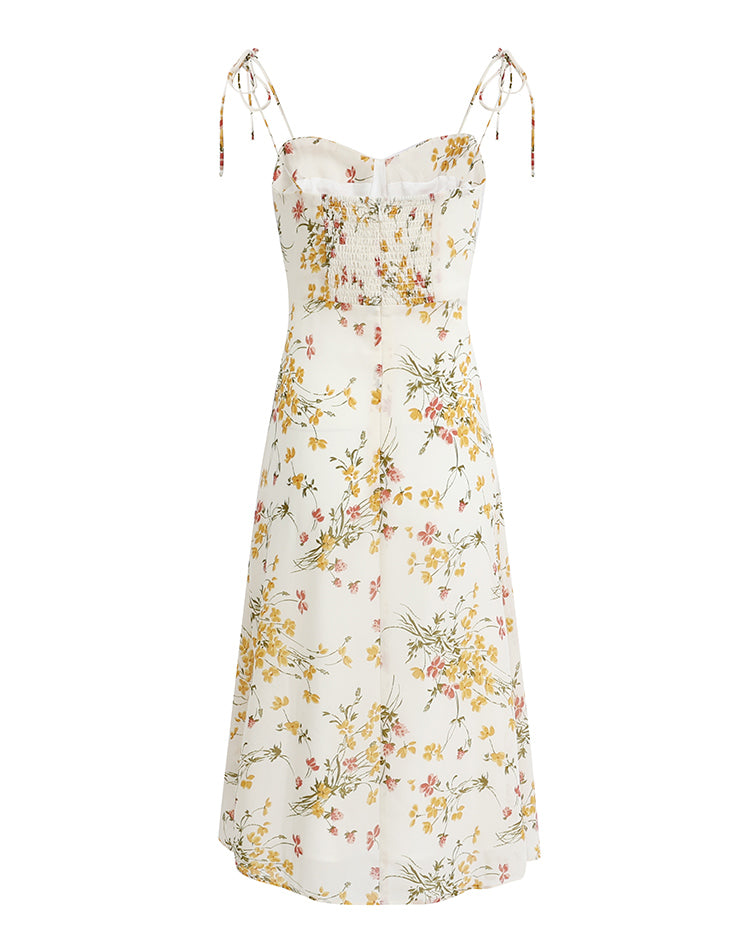 French long beige 2025 new style dress with side slits and floral suspenders R2641