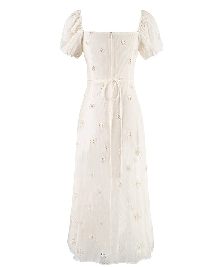 French tea break white embroidered dress 2025 new holiday style long dress R2592