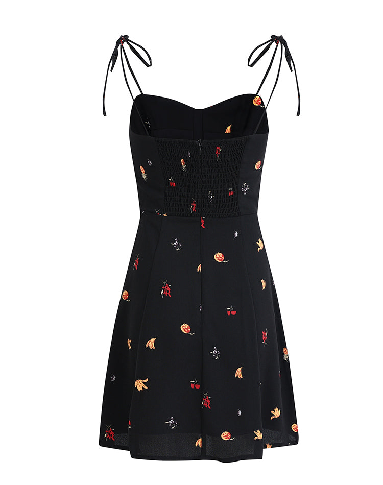 French holiday style black short floral new dress suspender skirt R2602