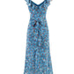 French retro blue floral ruffle dress 2025 new temperament long dress R2595