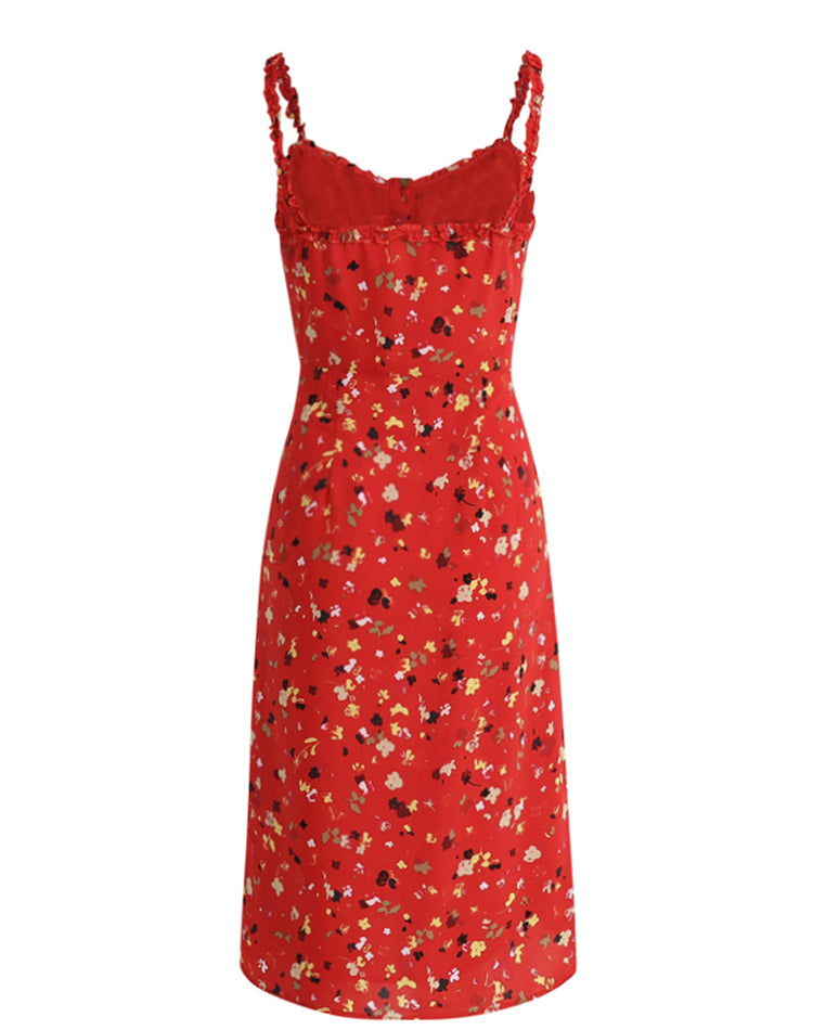 French holiday long red 2025 new dress floral dress R2608