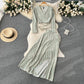Holiday style retro floral suit long-sleeved French slim V-neck top + split skirt two-piece suit R2271