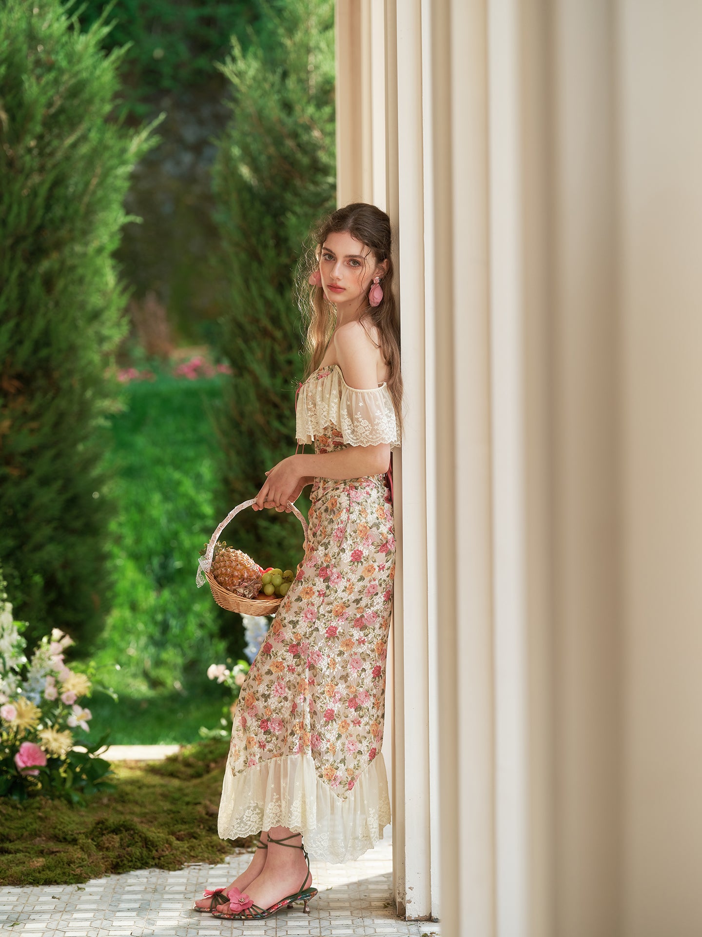 French romantic floral lace tube top fishbone top fishtail skirt suit homecoming dress R5121