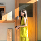 Green sleeveless dress for women, high-end fake two-piece temperament long dress R0770