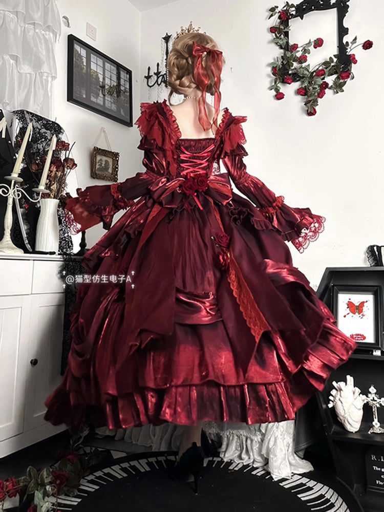 Blood red bride lolita dress dress rose flower heavy puffy princess dress R1676