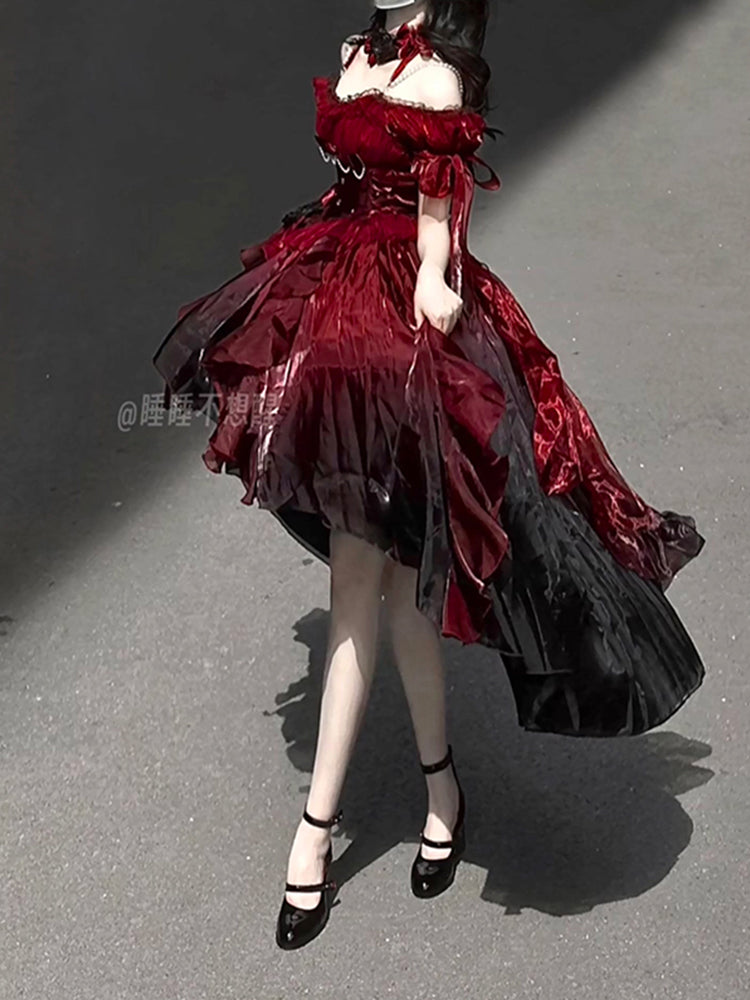 Red wedding dress lolita dress dress lolita heavy tail puffy princess skirt R1675