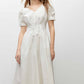 Summer new solid color high waist V-neck puff sleeve waist slimming midi dress for women R3947