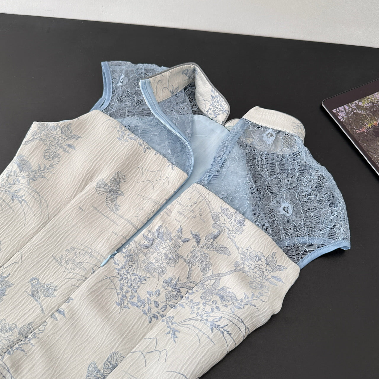 New Chinese style short skirt waist slimming Chinese style lace cheongsam dress R2078