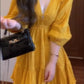 Yellow v-neck dress new style seaside holiday temperament waist a-line skirt R0678