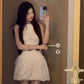 French style beautiful white sleeveless vest dress for women summer temperament waist A-line short skirt R3596