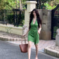 French green V-neck halter dress for women summer temperament waist sexy holiday short skirt R3599
