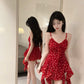 Sweet and sexy floral camisole irregular high waist design slim fit short skirt R3627