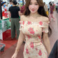 French style beautiful pink printed one-shoulder women's summer slimming and slimming hip skirt R3597