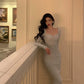 knitted dress long-sleeved sexy party dress    S5514