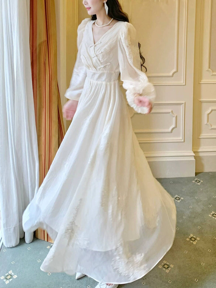 embroidery dress long sleeve evening party dress     S5954